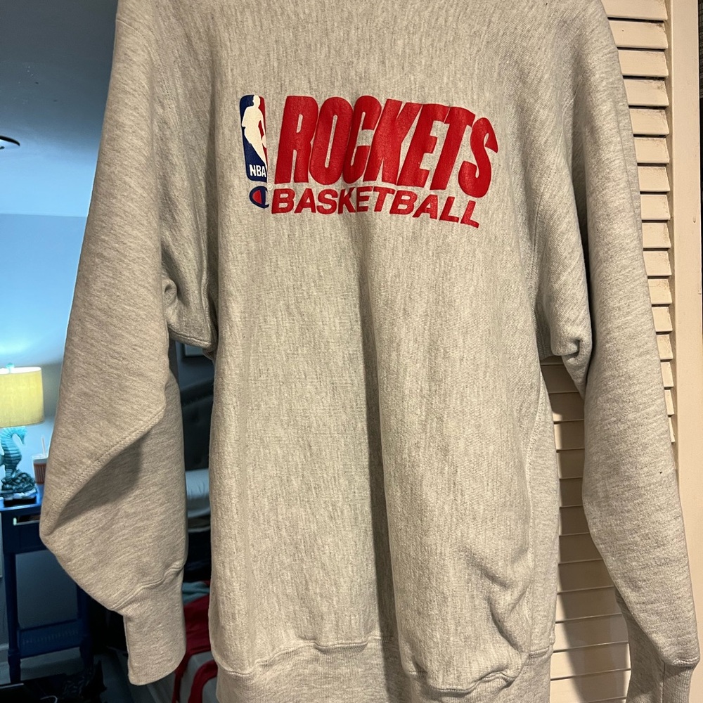 Champion Gray Houston Rockets Basketball Reverse Weave Crewneck Sweatshirt